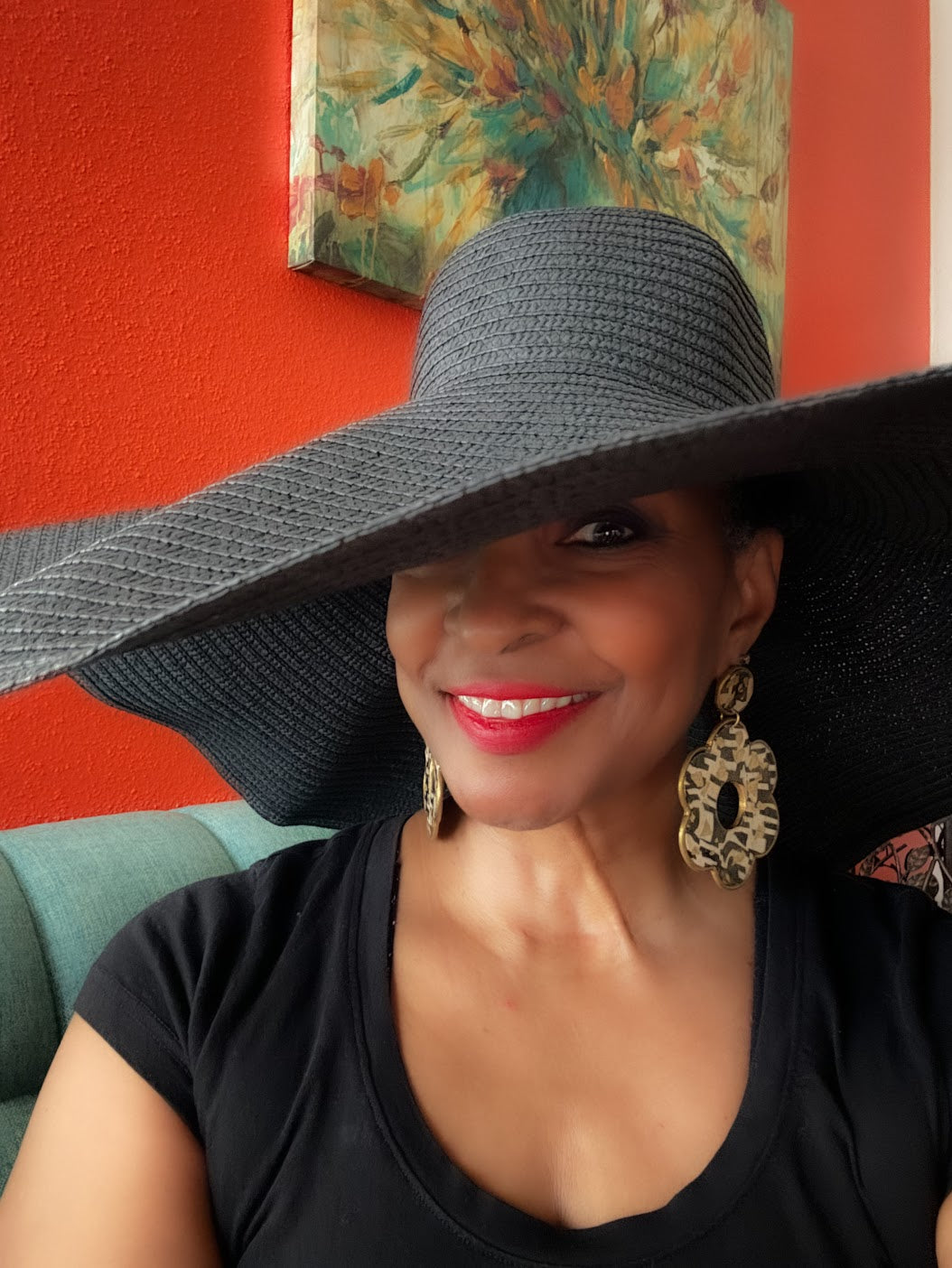 Polymer Clary Earrings - Black Gold & White Flower Studs