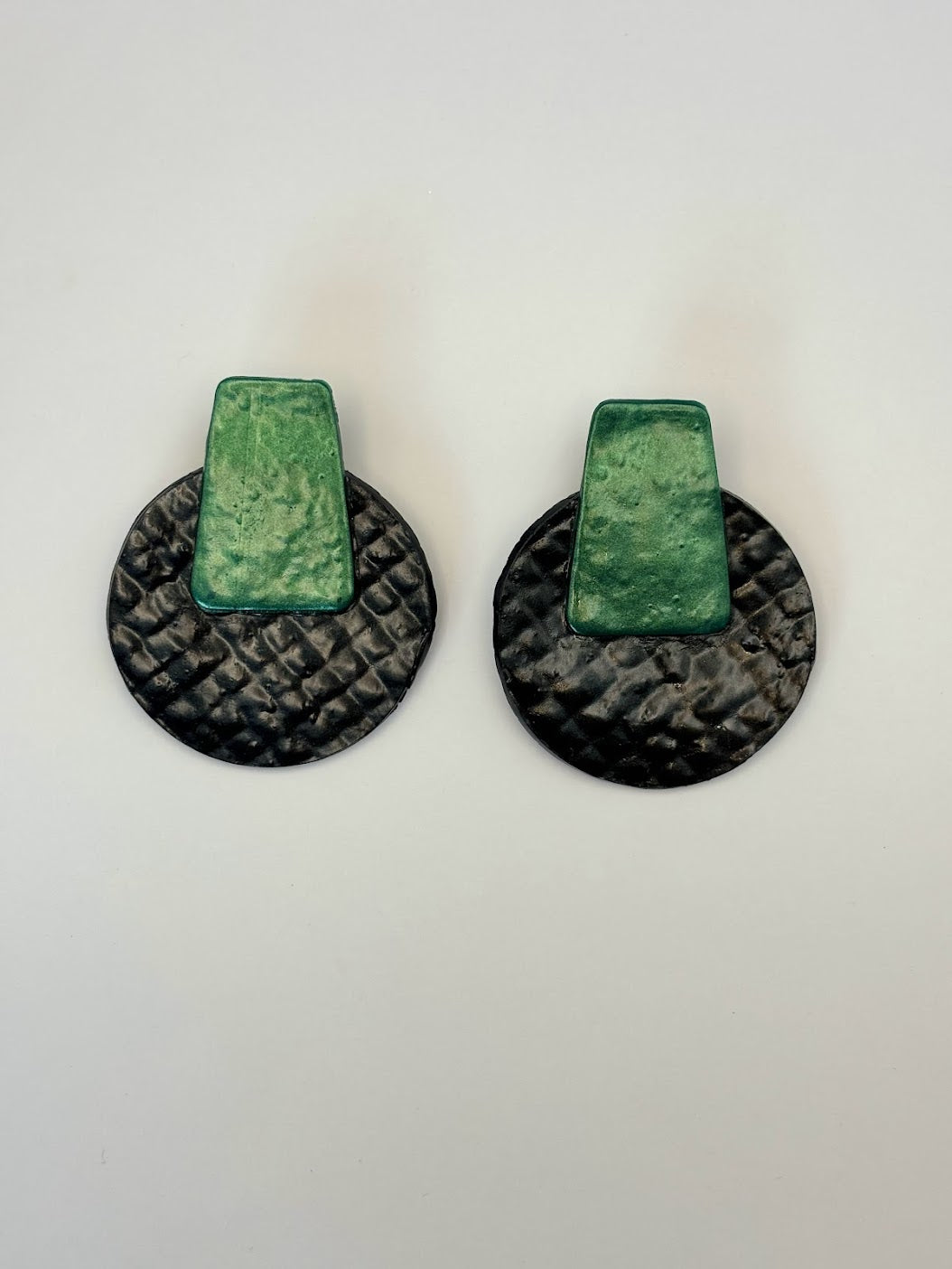 Polymer Clay Earrings - Black & Green Disks