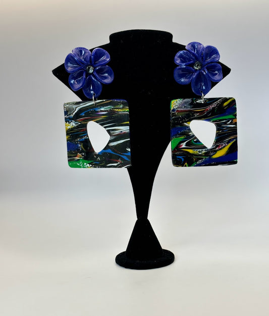 Polymer Clay Earrings - Galaxy Flower 01
