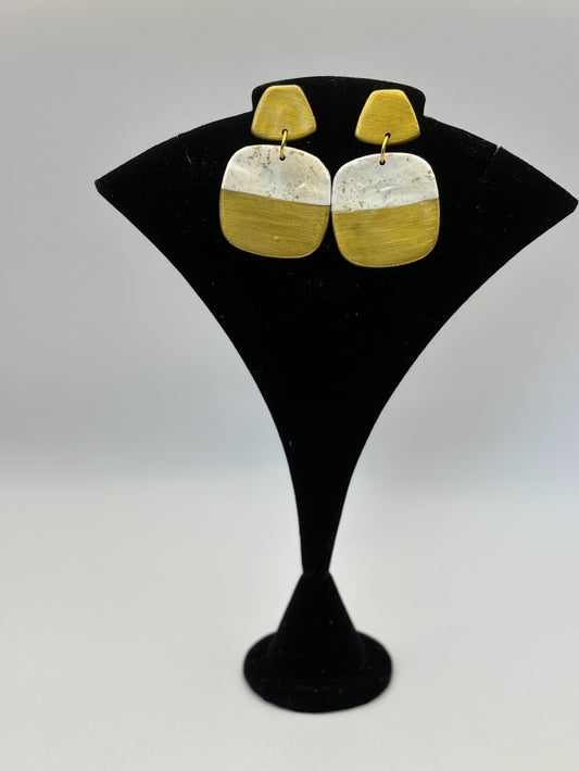 Polymer Clay Earrings - Elegant Gold and White