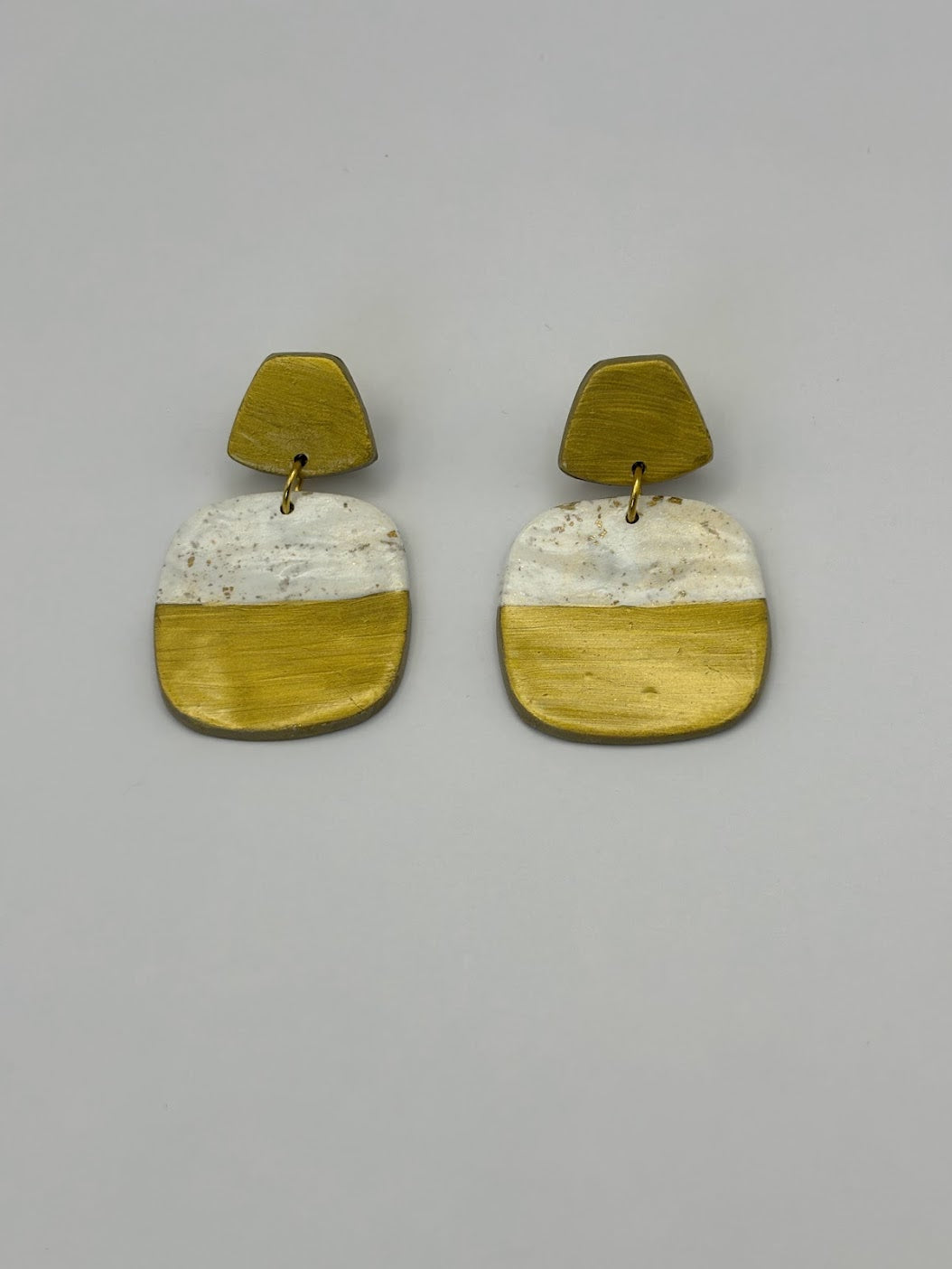 Polymer Clay Earrings - Elegant Gold and White