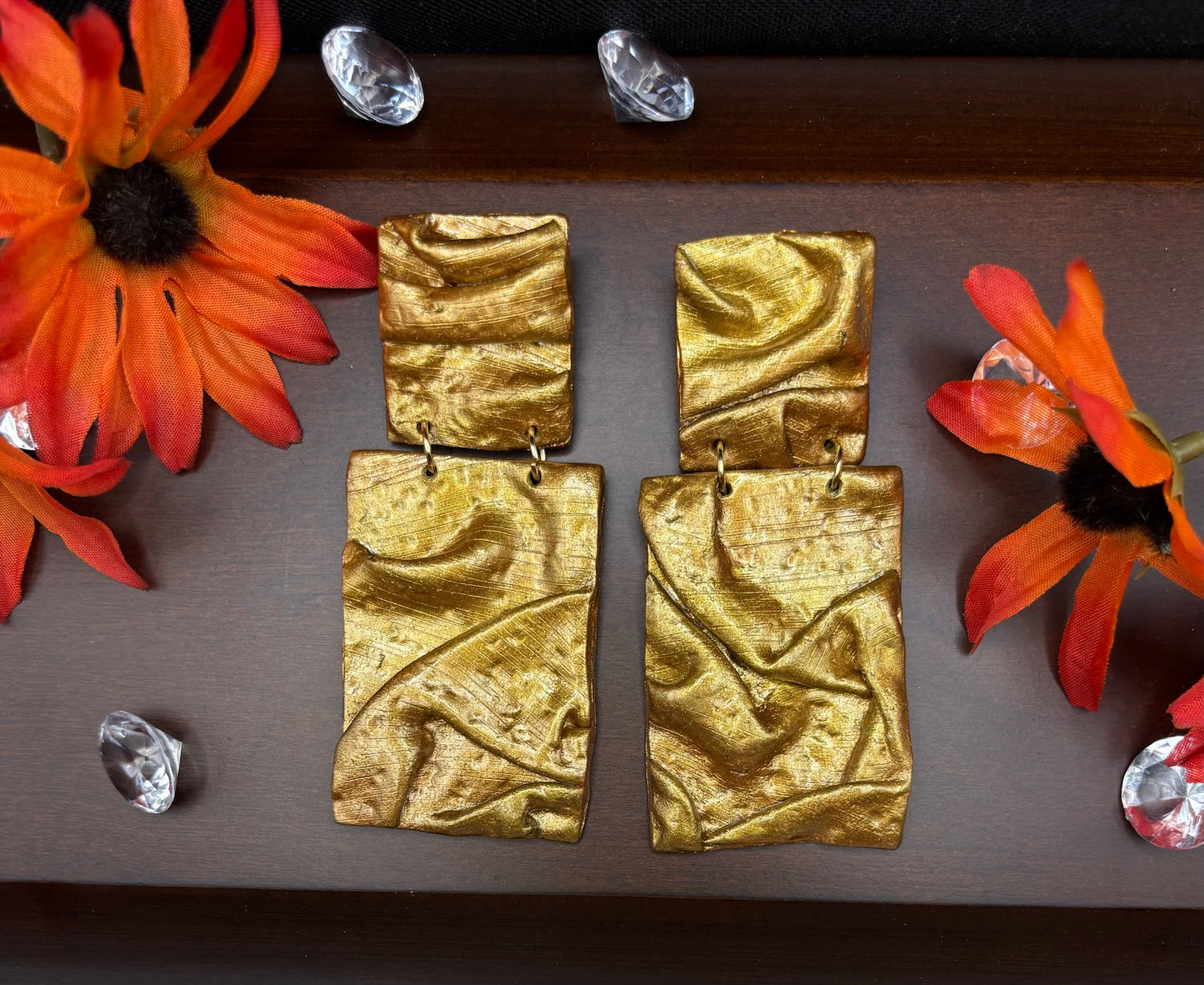 Polymer Clay Earrings - Gold Drape Bars