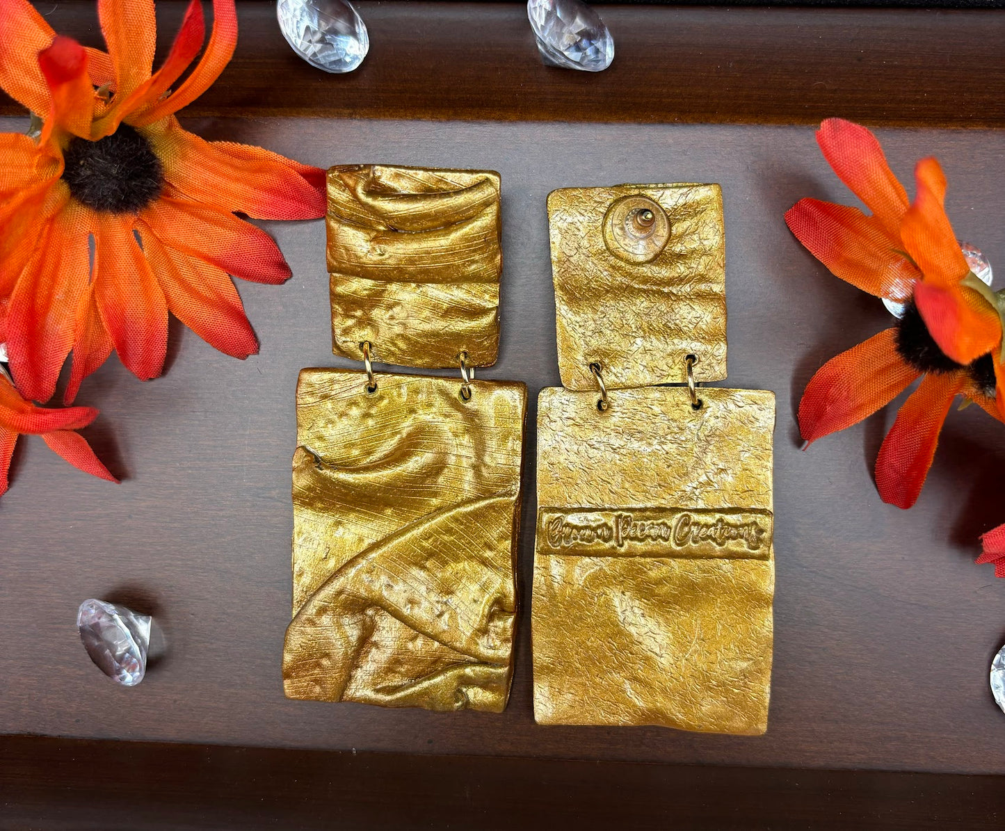 Polymer Clay Earrings - Gold Drape Bars