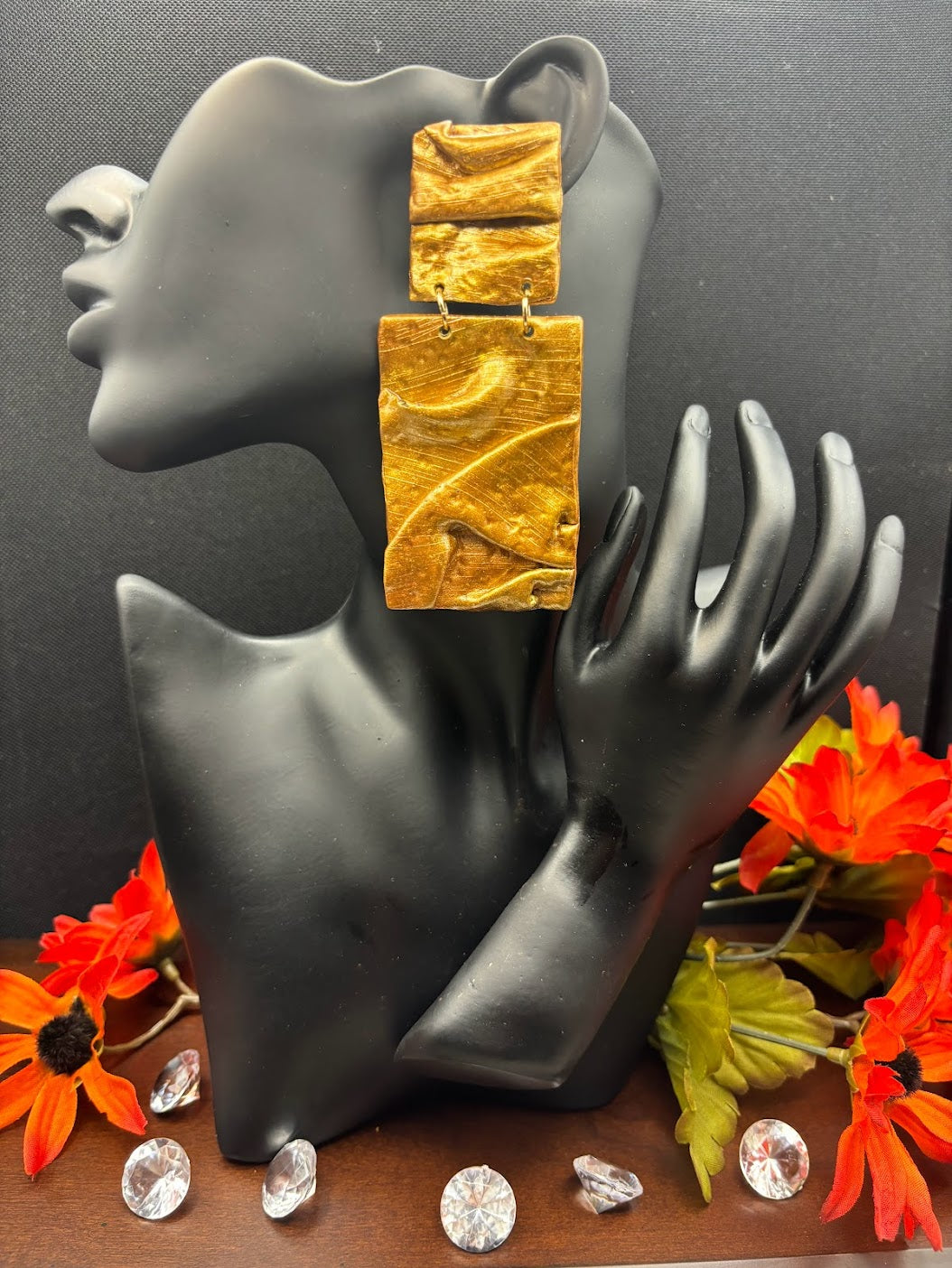 Polymer Clay Earrings - Gold Drape Bars