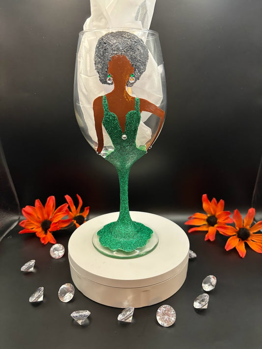 Green Dress Diva Wine Glass