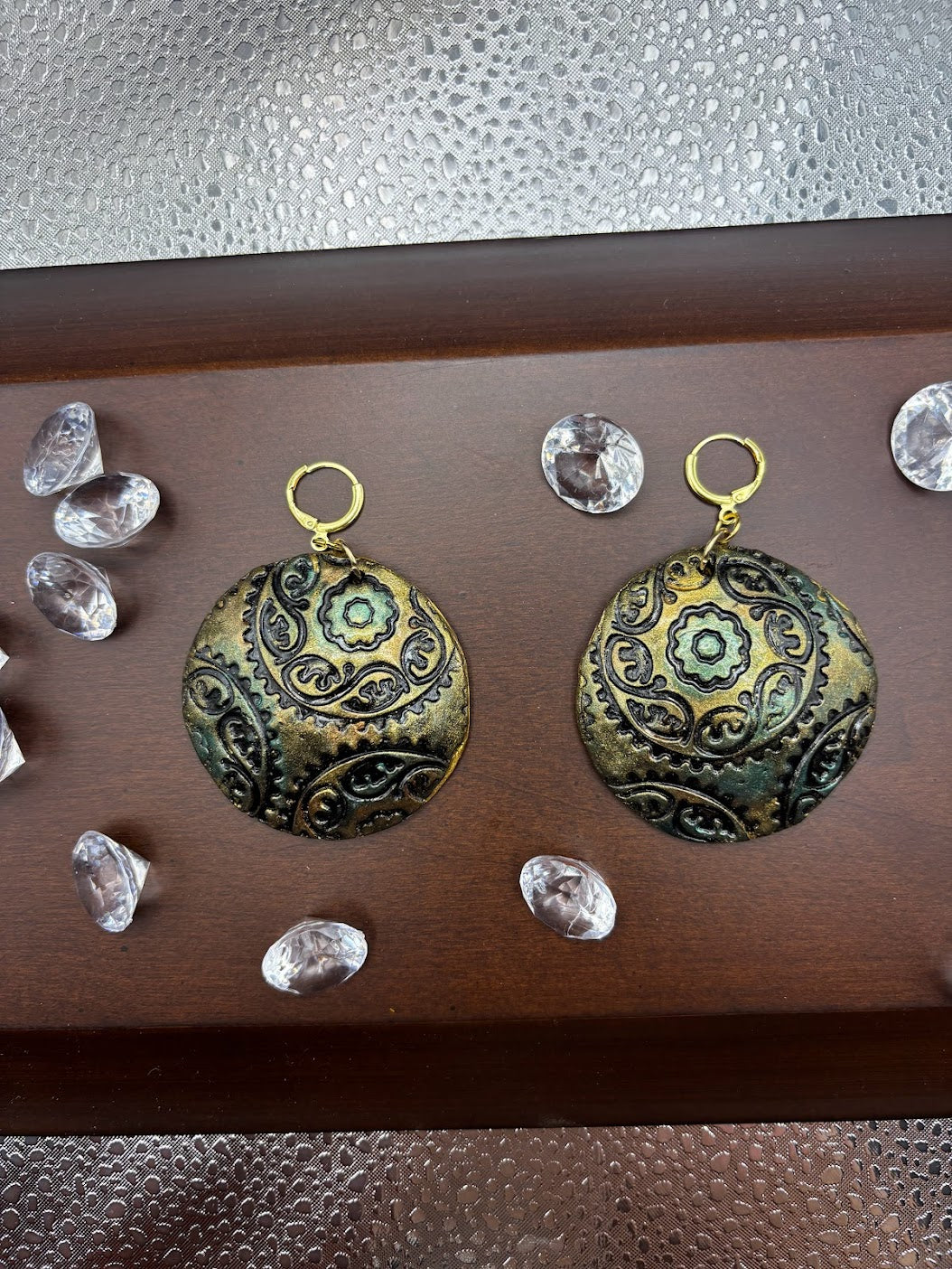 Polymer Clay Earrings - Metallic Flower