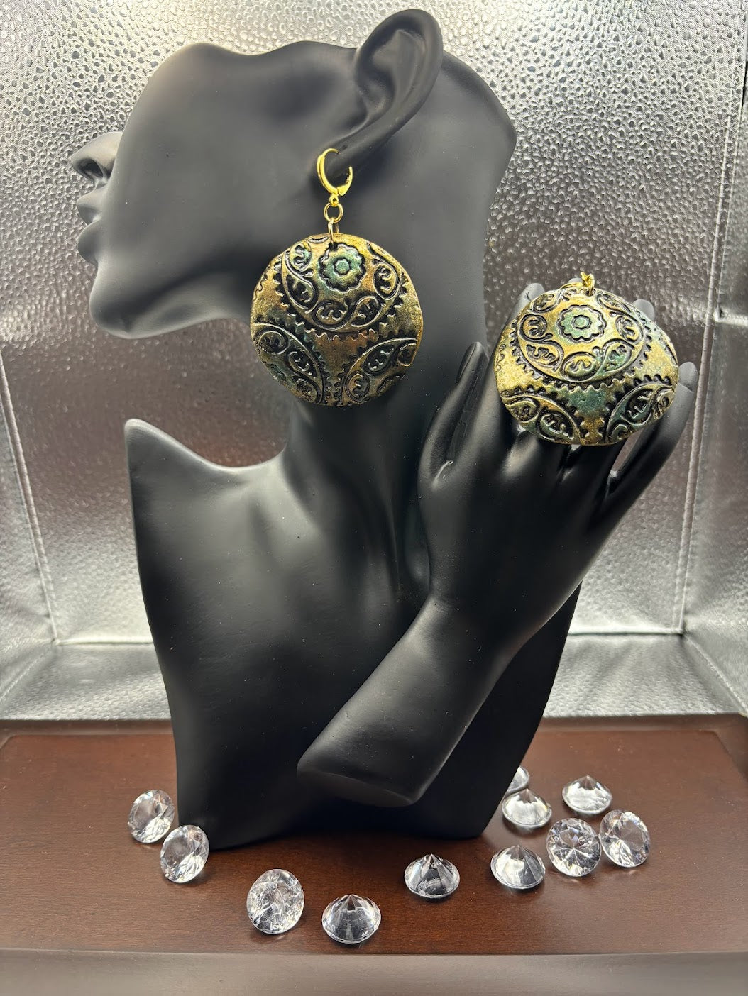 Polymer Clay Earrings - Metallic Flower