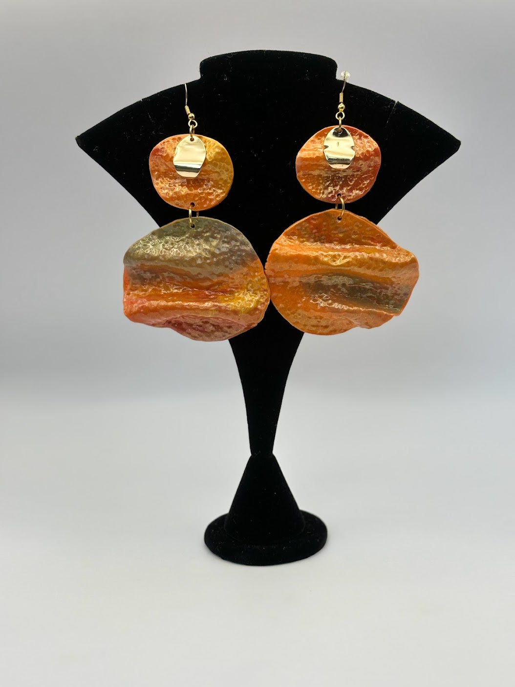 Polymer Clay Earrings - Orange Wave