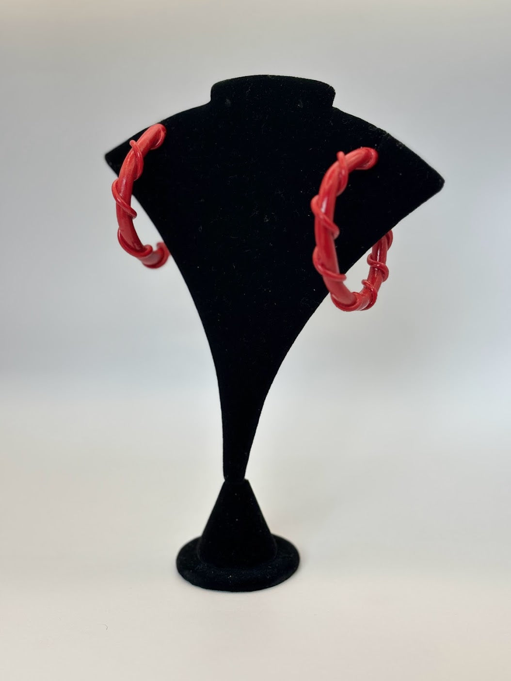 Polymer Clay Earrings - Twisted Sister Red Hoops