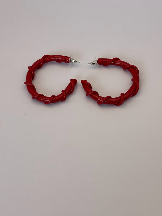 Polymer Clay Earrings - Twisted Sister Red Hoops