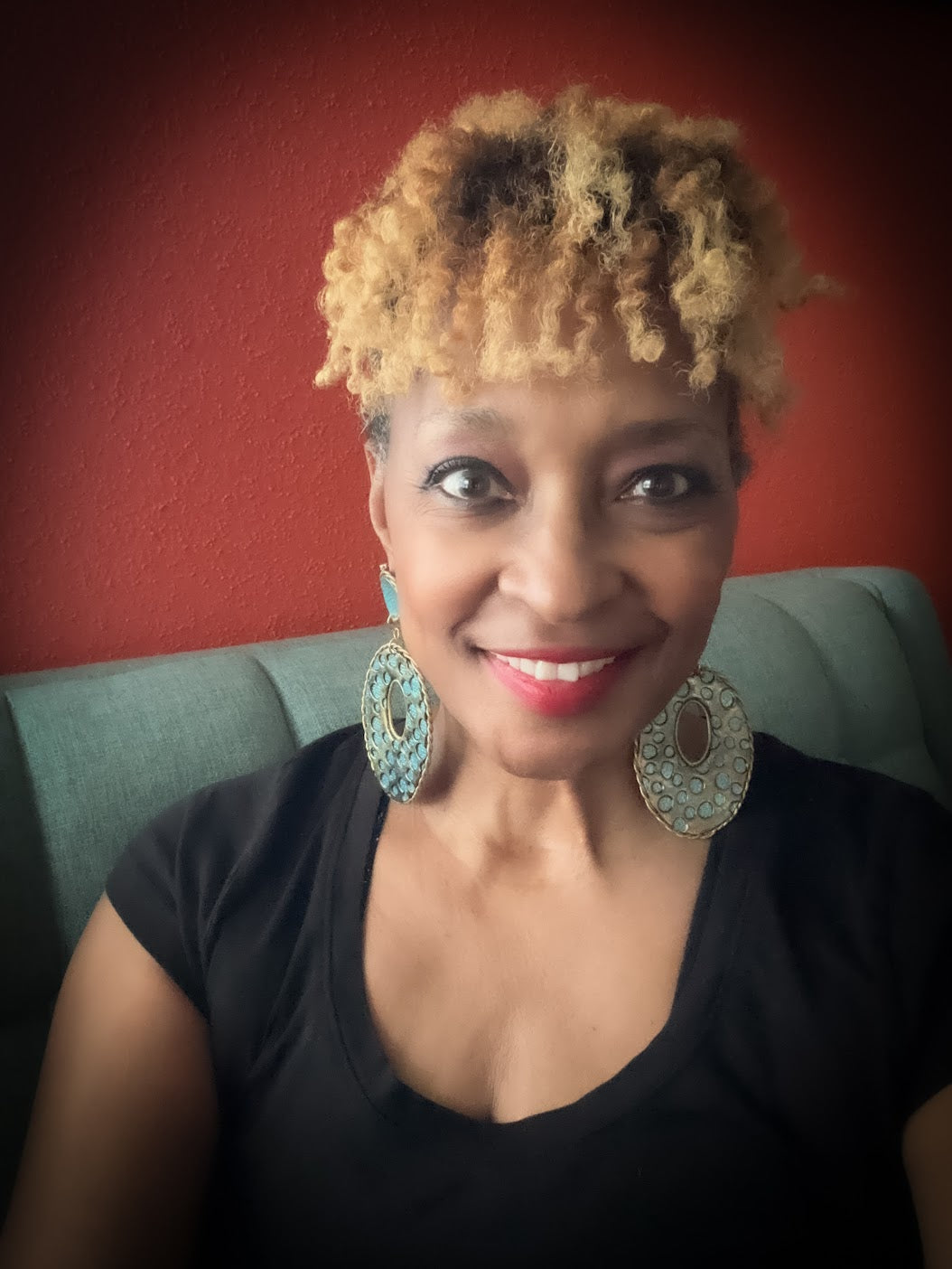 Polymer Clay Earrings - Turquoise & Gold Lace Oval Hoops