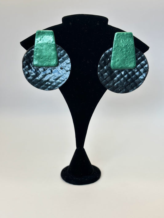 Polymer Clay Earrings - Black & Green Disks