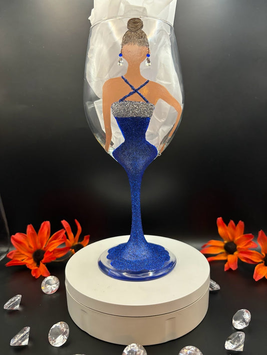 Blue & Bling Diva Wine Glass