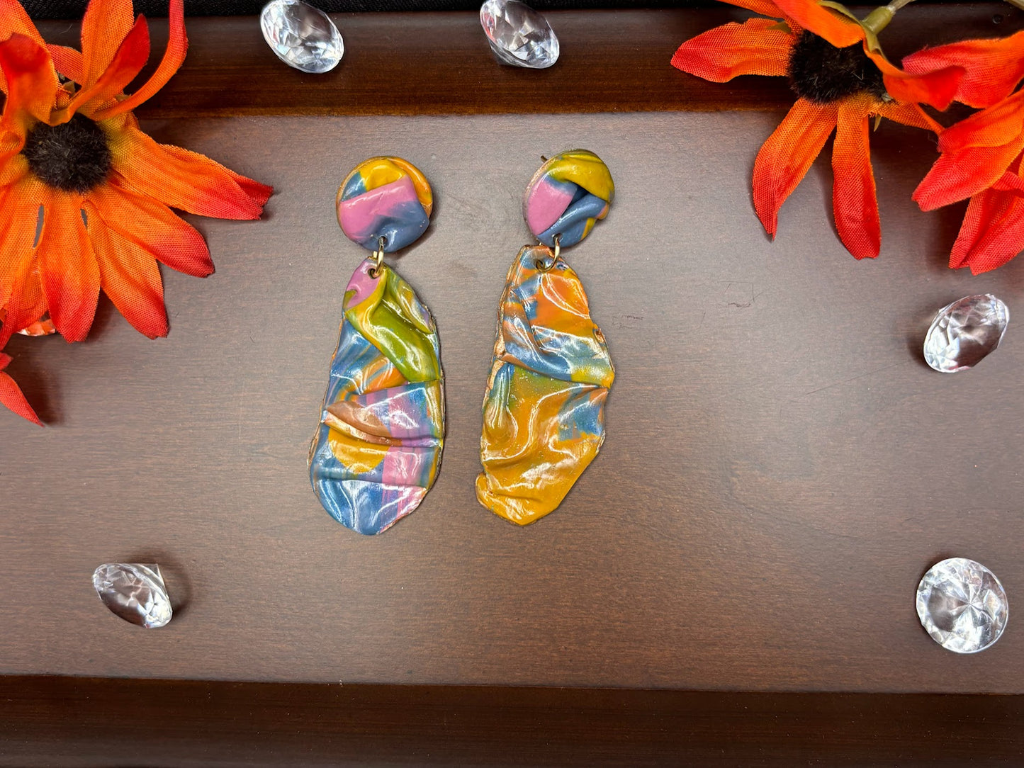 Polymer Clay Earrings - Abstract Colorful Drapes