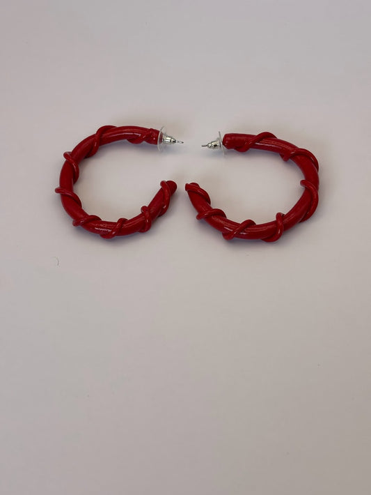 Polymer Clay Earrings - Twisted Sister Red Hoops
